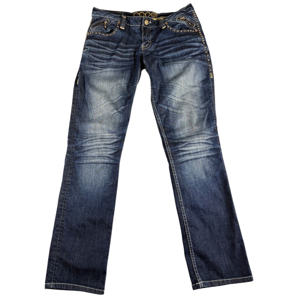 COOGI Jeans Women's 11/12 Blue Dark Washed Y2K Bootcut Studded Distressed Denim